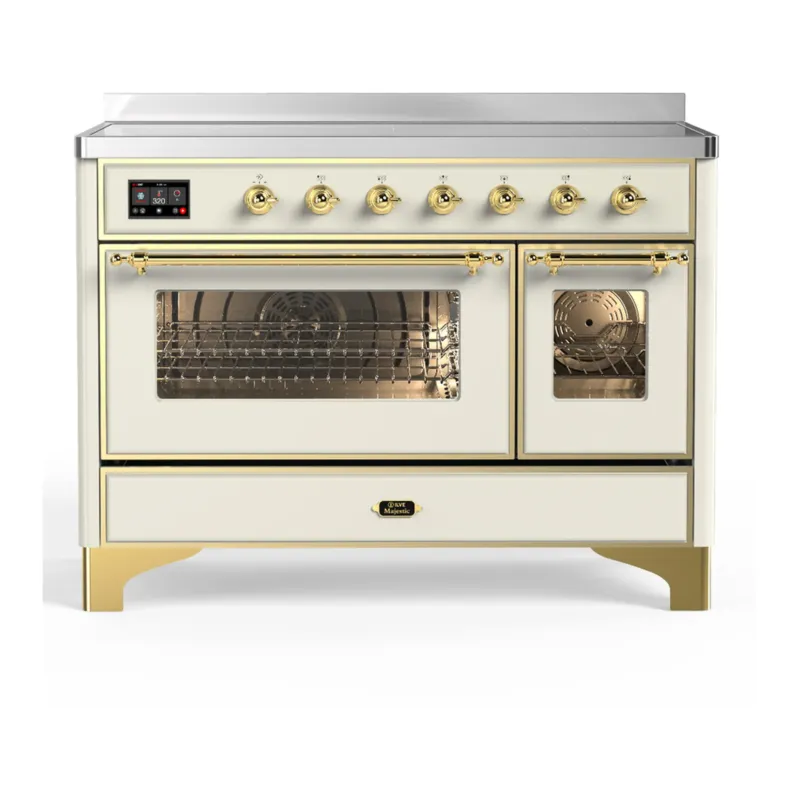 ILVE Majestic III 48-Inch Induction Range with 6 Induction Elements and Triple Glass Door Electric Oven in Antique White with Brass Trim (UMIB48NR3AWG) Factory Price