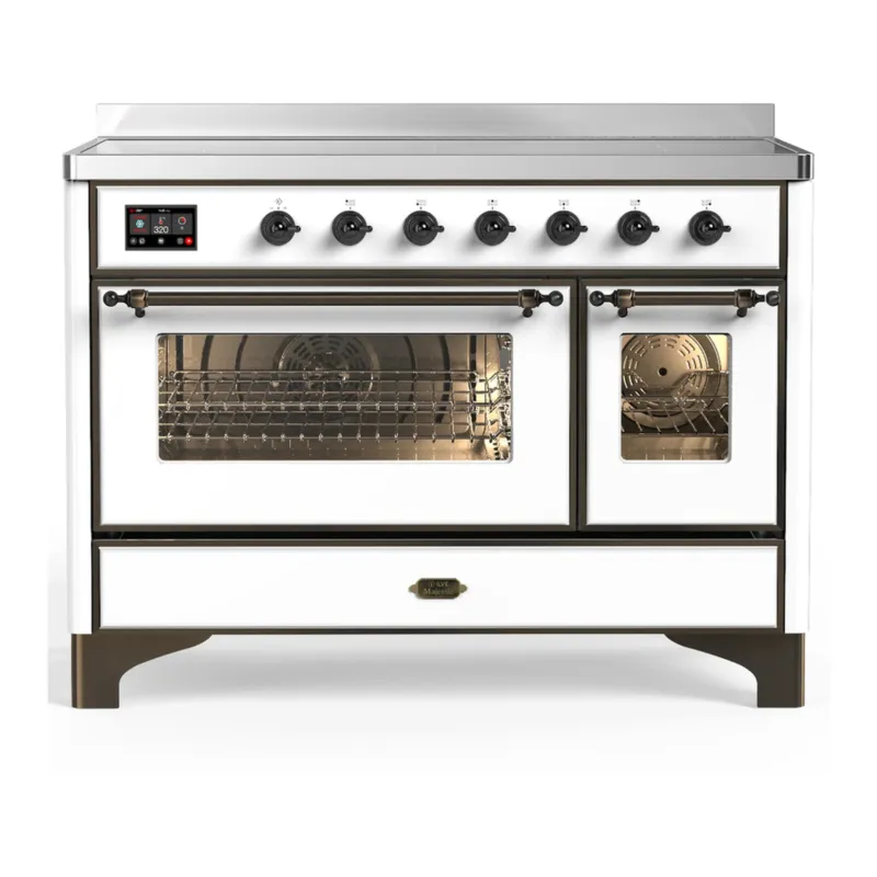Super Sale ILVE Majestic III 48-Inch Induction Range with 6 Induction Elements and Triple Glass Door Electric Oven in White with Burnished Trim (UMIB48NR3WHB)