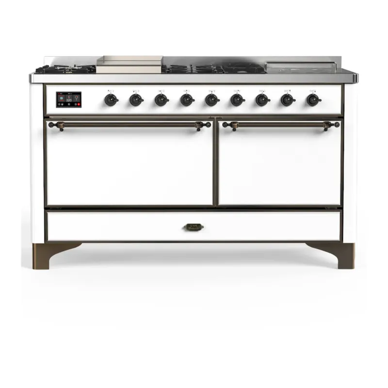 ILVE Majestic III 60-inch Dual Fuel Range with 5 Liquid Propane Burner, Griddle, French Top and Solid Door Electric Oven in White with Burnished Trim (UM60FSQNR3WHBLP) Popular