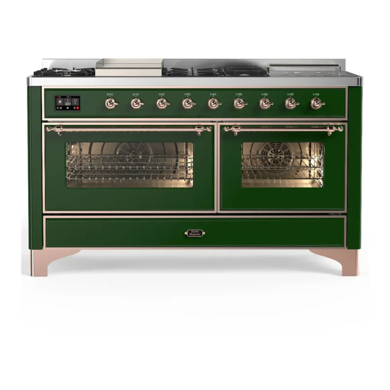ILVE Majestic III 60-inch Dual Fuel Range with 5 Liquid Propane Burner, Griddle, French Top and Triple Glass Door Electric Oven in Emerald Green with Copper Trim (UM60FSNR3EGPLP) Deal