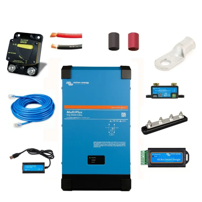 Shop Now NAZ 12V Inverter/Charging Kit - 2000 Watt Victron Inverter plus 80 Amp Charger, Battery Monitoring, Wiring and OCPD