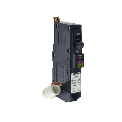 Weekend Sale Schneider Electric QOB115DF Mini circuit breaker, QO, 15A, 1 pole, 120 VAC, 10 kA, dual function, pigtail, bolt on mount
