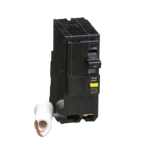 Schneider Electric QO220GFI Mini circuit breaker, QO, 20A, 2 pole, 120/240 VAC, 10 kA, 6mA grd fault A, pigtail, plug in mount Authentic