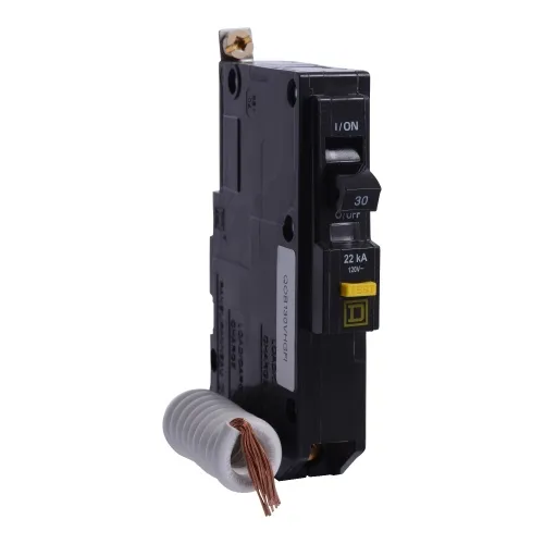 Affordable Schneider Electric QOB130VHGFI Mini circuit breaker, QO, 30A, 1 pole, 120 VAC, 22 kA, 6mA grd fault A, pigtail, bolt on mount