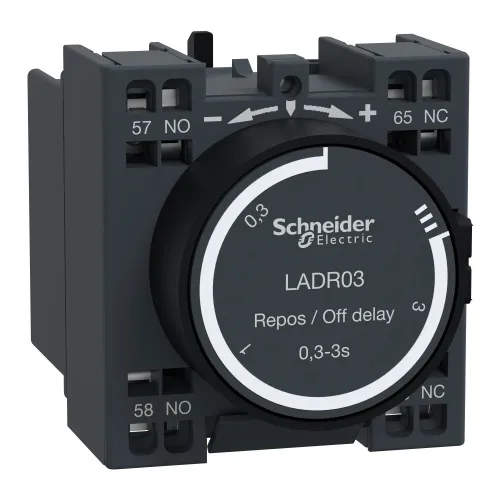 Best Choice Schneider Electric LADR03 Time delay auxiliary contact block, TeSys D, 1NO + 1NC, off delay 0.3-3 s, front mounting, spring terminals