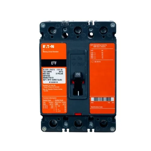 Clearance Eaton E2F050YMS06 E2 Series, Three Pole, 600 Max Volt, 50 Amp