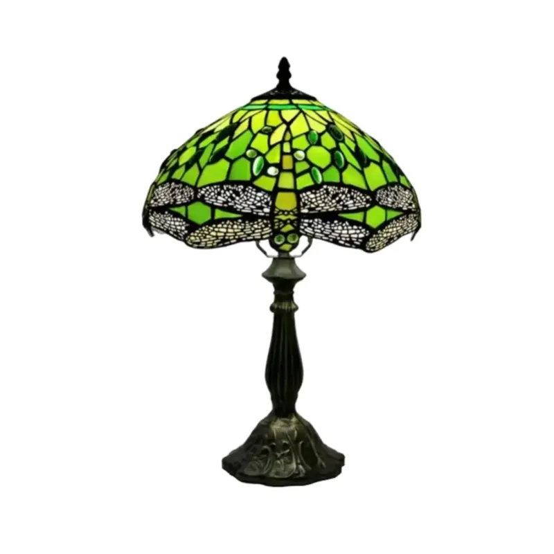 Green Tiffany-Inspired Lamp with Dragonfly - No Bulb Express Delivery