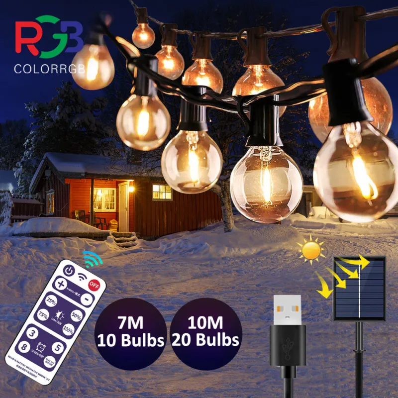 10M 20 LEDS G40 Solar String Lights Outdoor Patio Lights Solar & USB Powered Waterproof Globe Hanging Lights with Shatterproof Weekend Sale