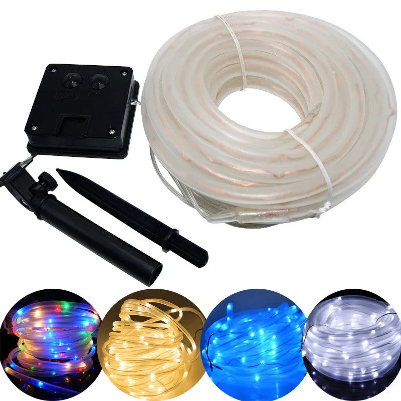 Free Returns 7M/12M/22M Solar Powered Rope Tube fairy String Light Ourdoor Xmas Garden Christmas party Tree flexible Strip Lighting Decor
