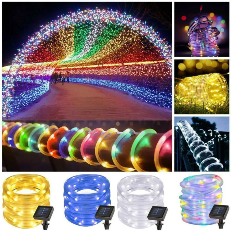 Don’t Miss Out 7M/12M LED Outdoor Solar Lamps 50/100 LEDs Rope Tube String Lights Fairy Holiday Christmas Party Solar Garden Waterproof Lights