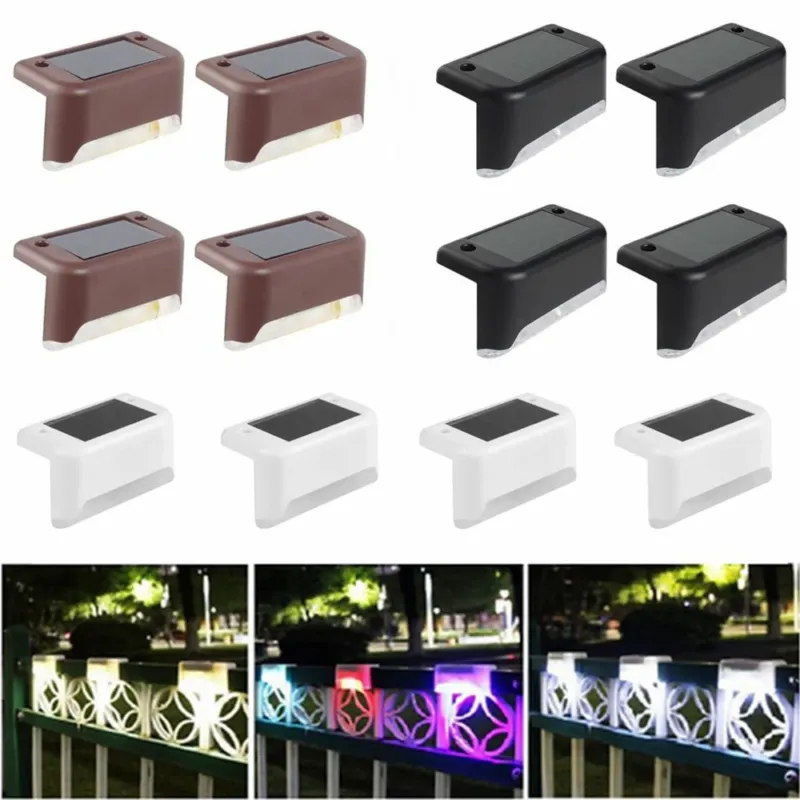 Certified 4pcs Path Stair LED Solar Lights IP65 Waterproof Outdoor Garden Yard Fence Wall Lawn Landscape Lamp Staircase Night Light Drop