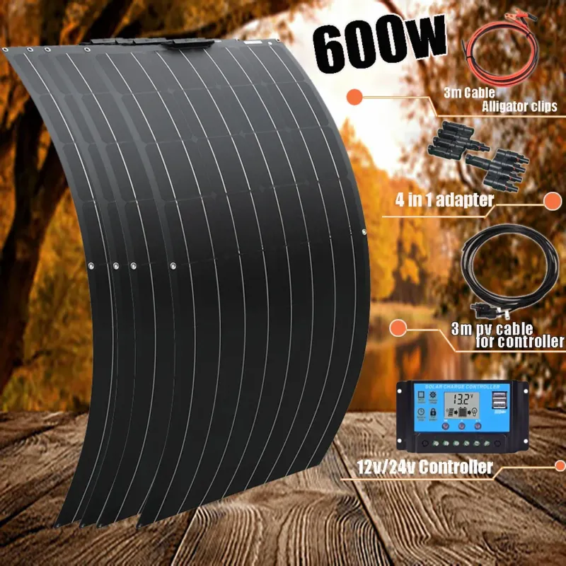 Holiday Sale 600w 300w 200w flexible solar panel 12v solar battery charger kit photovoltaic panel system for home car boats motorhome 1000w